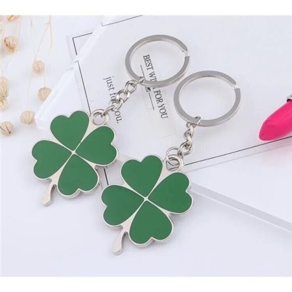 Green Four-Leaf Clover Fortune Keychain Ring Pendant Accesory Keyring Gift Girls - Picture 4 of 4
